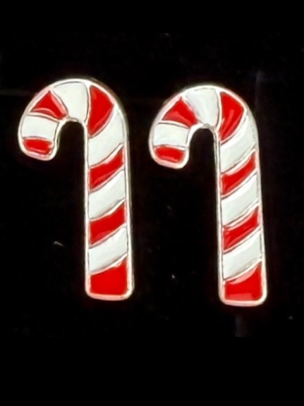 Silvertone, red and white candy cane festive Christmas holiday pierced earrings
